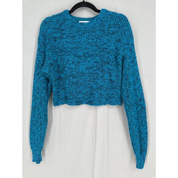 90s Vintage Sweater Womens Small Turquoise Blue Cropped Crew Neck Pullover - Picture 1 of 6